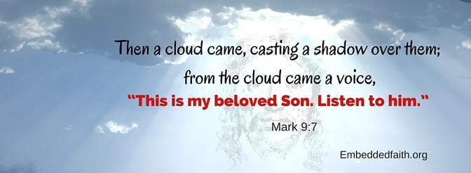 Second Sunday of Lent Facebook Cover, this is my beloved Son, listen to him, Mark 9:7 - embeddedfaith.org