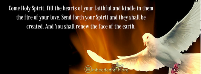Come holy spirit, fill the hearts of your faithful and kindle in them the fire of your love,  facebookcover for Pentecost on embeddedfaith.org
