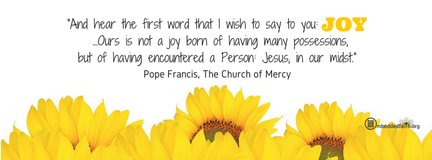Ours is not a joy born of having many possessions, but of having encountered a person: Jesus in our midst. - Pope Francis    Facebook cover on embeddedfaith.org