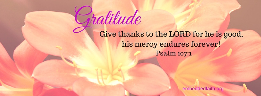 Gratitude Facebook Cover Series - Give thanks to the Lord for his is good. embeddedfaith.org