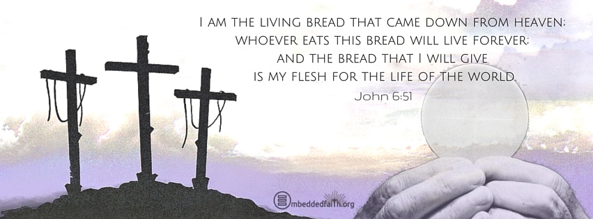 I am the living bread that came down from heaven, whoever eats this bread.... John 6:51.  facebook cover on embeddedfaith.org