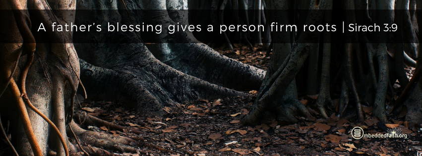 A father's blessing gives a person firm roots.  Sirach 3:9 - facebook cover on embeddedfaith.org