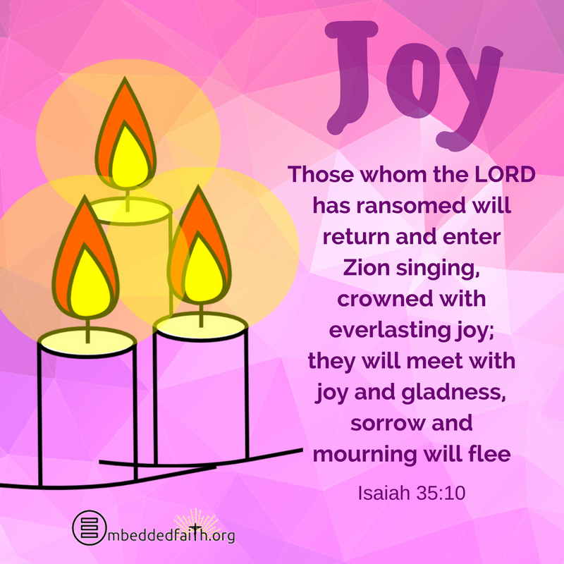 Those whom the LORD has ransomed will return and enter Zion singing, crowned with everlasting joy; they will meet with joy and gladness, sorrow and mourning will flee. Isaiah 35:10. Third Sunday of Advent on embeddedfaith.org
